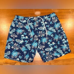 J Crew Blue Floral Men's Flex swimwear Shorts floral & Pineapple all over print